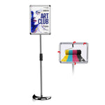 AceShow Adjustable Pedestal Stand Holder, Outdoor Indoor Sign Stand, Floor Display Stand Holder, 11x17 Inch Iron Sign Stand Poster Frame Sign Holder for Vertical and Horizontal View, Silver, Round (1 Pack)