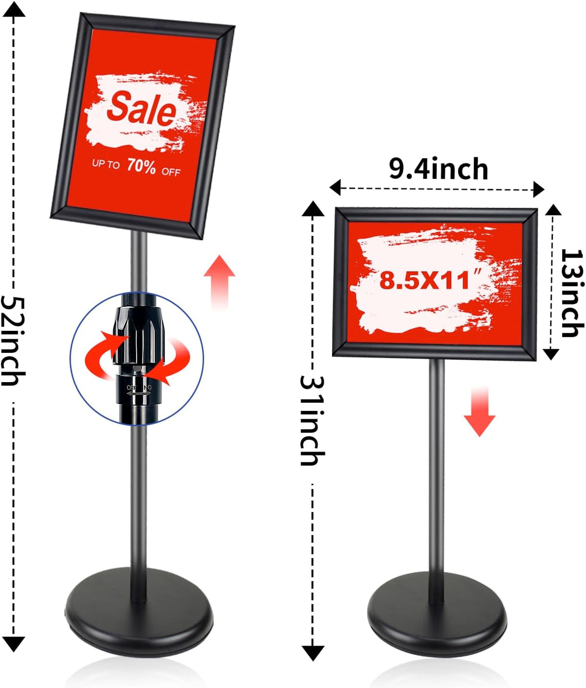 AceShow Sign stand for display, 8.5 x 11 Sign holder floor stand, Adjustable poster sign stand with heavy duty pedestal for vertical & horizontal view, Sign holder for signs, posters(Square)