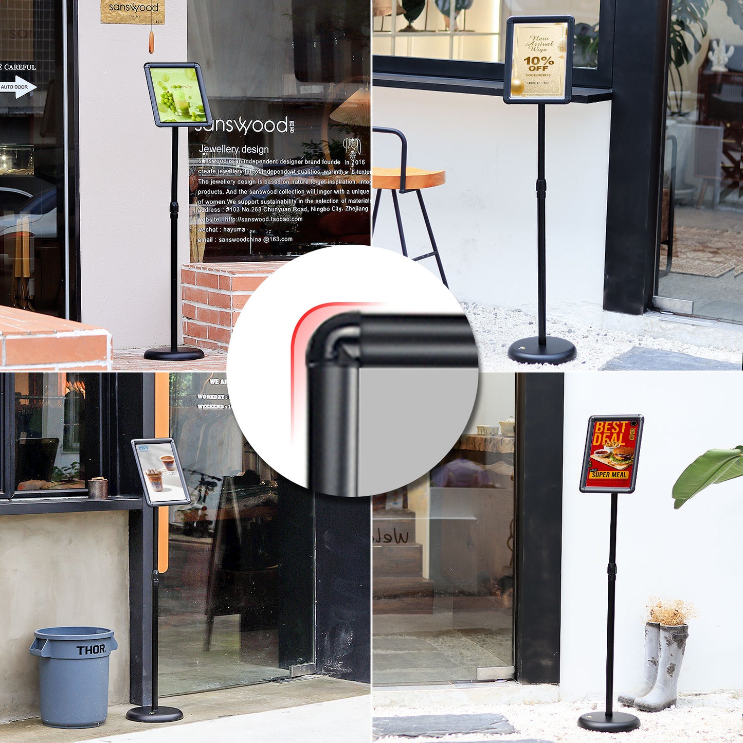 BURFERLY Sign Stands for Display, Adjustable Sign Holder, 8.5 x 11 Inches Snap Open Sign Frame, Vertical & Horizontal View Displayed