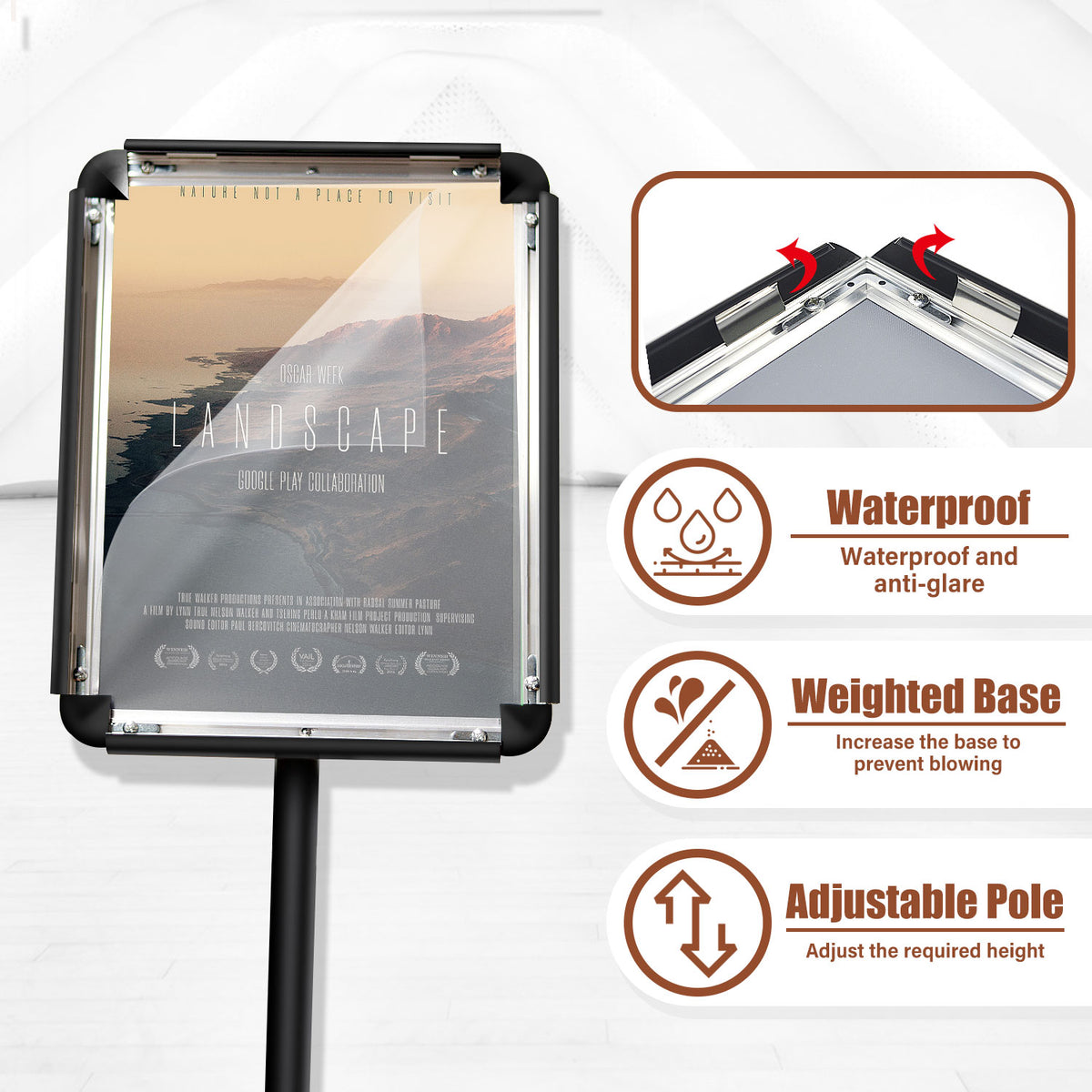 BURFERLY Sign Stands for Display, Adjustable Sign Holder, 8.5 x 11 Inches Snap Open Sign Frame, Vertical & Horizontal View Displayed