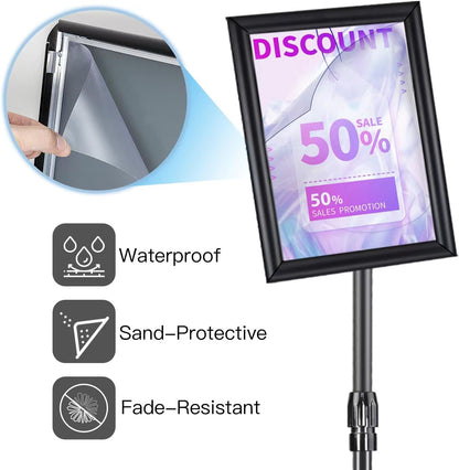 AceShow Sign stand for display, 8.5 x 11 Sign holder floor stand, Adjustable poster sign stand with heavy duty pedestal for vertical & horizontal view, Sign holder for signs, posters(Square)