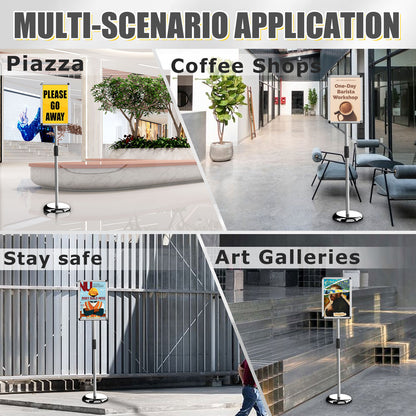 AceShow Adjustable Pedestal Stand Holder, Outdoor Indoor Sign Stand, Floor Display Stand Holder, 11x17 Inch Iron Sign Stand Poster Frame Sign Holder for Vertical and Horizontal View, Silver, Round (1 Pack)