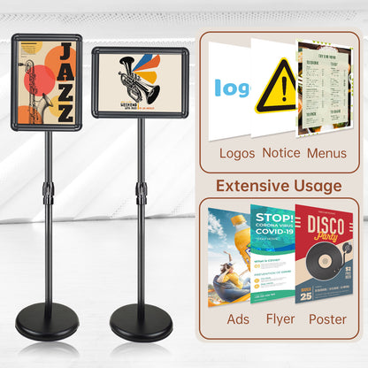 BURFERLY Sign Stands for Display, Adjustable Sign Holder, 8.5 x 11 Inches Snap Open Sign Frame, Vertical & Horizontal View Displayed
